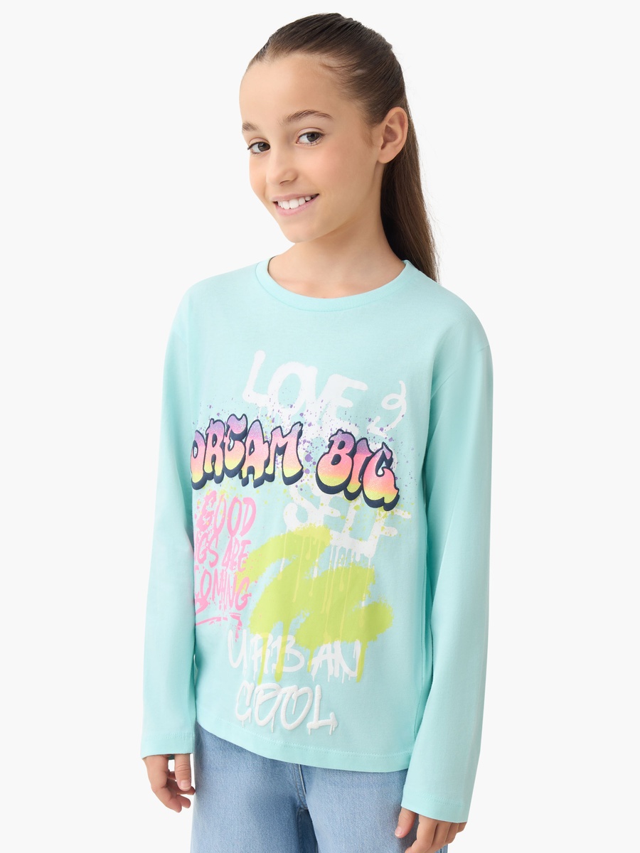 Crew Neck Long Sleeves T-Shirt with Graffiti Print