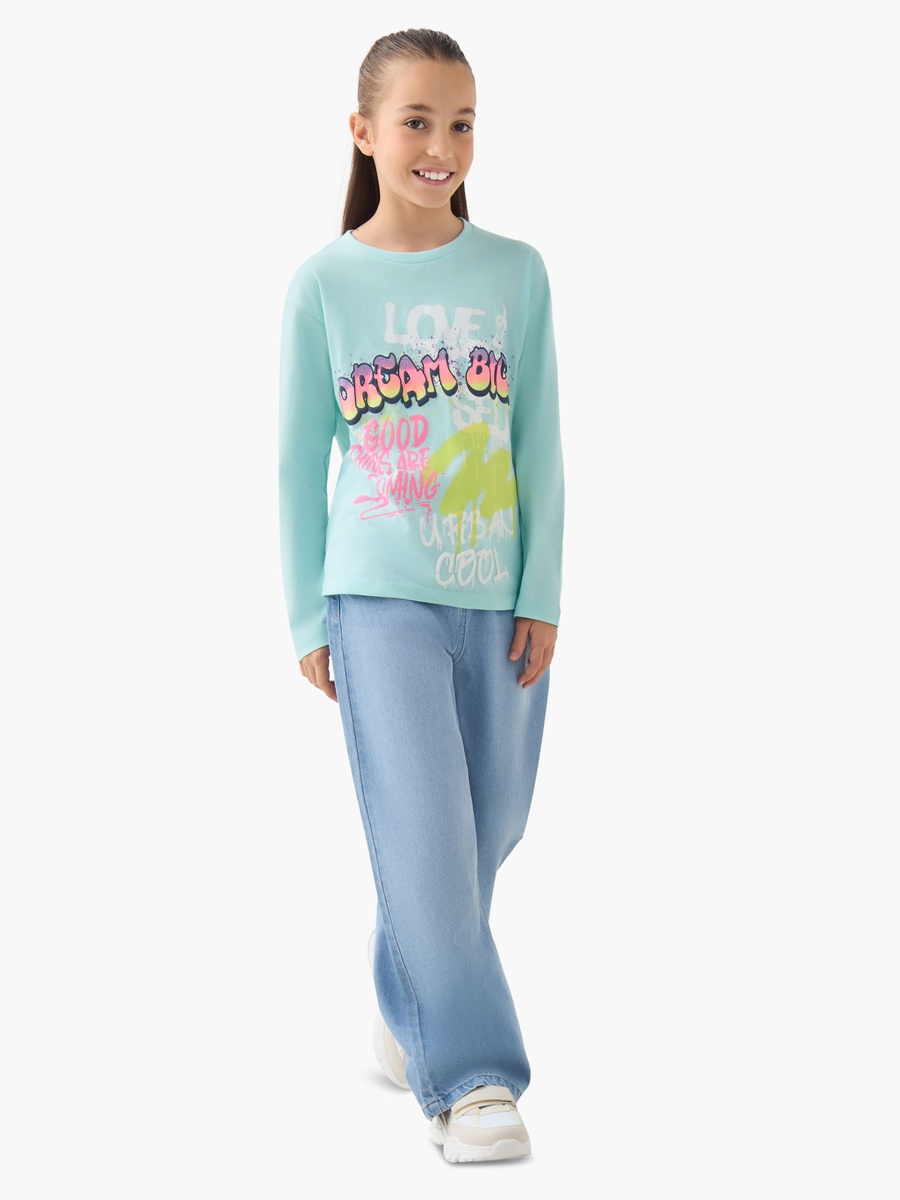 Crew Neck Long Sleeves T-Shirt with Graffiti Print