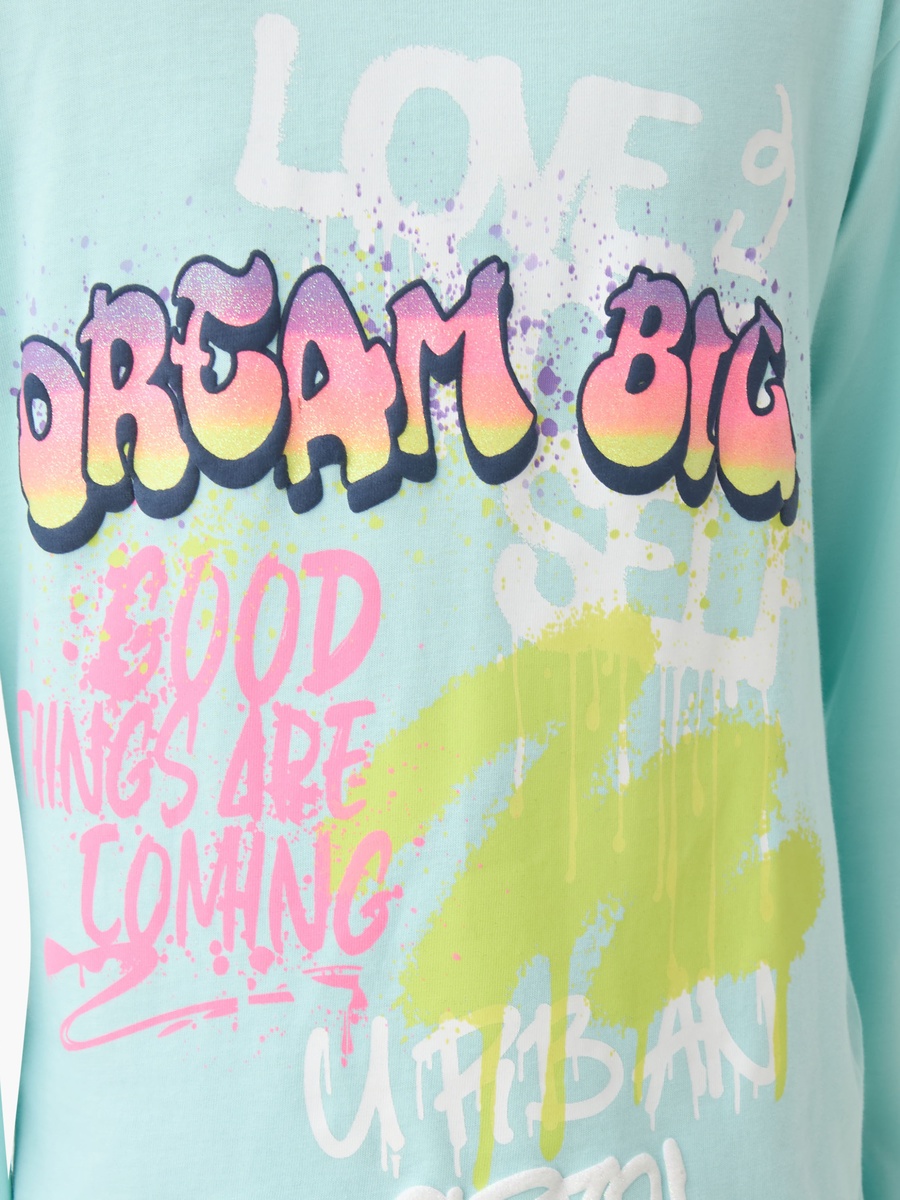 Crew Neck Long Sleeves T-Shirt with Graffiti Print