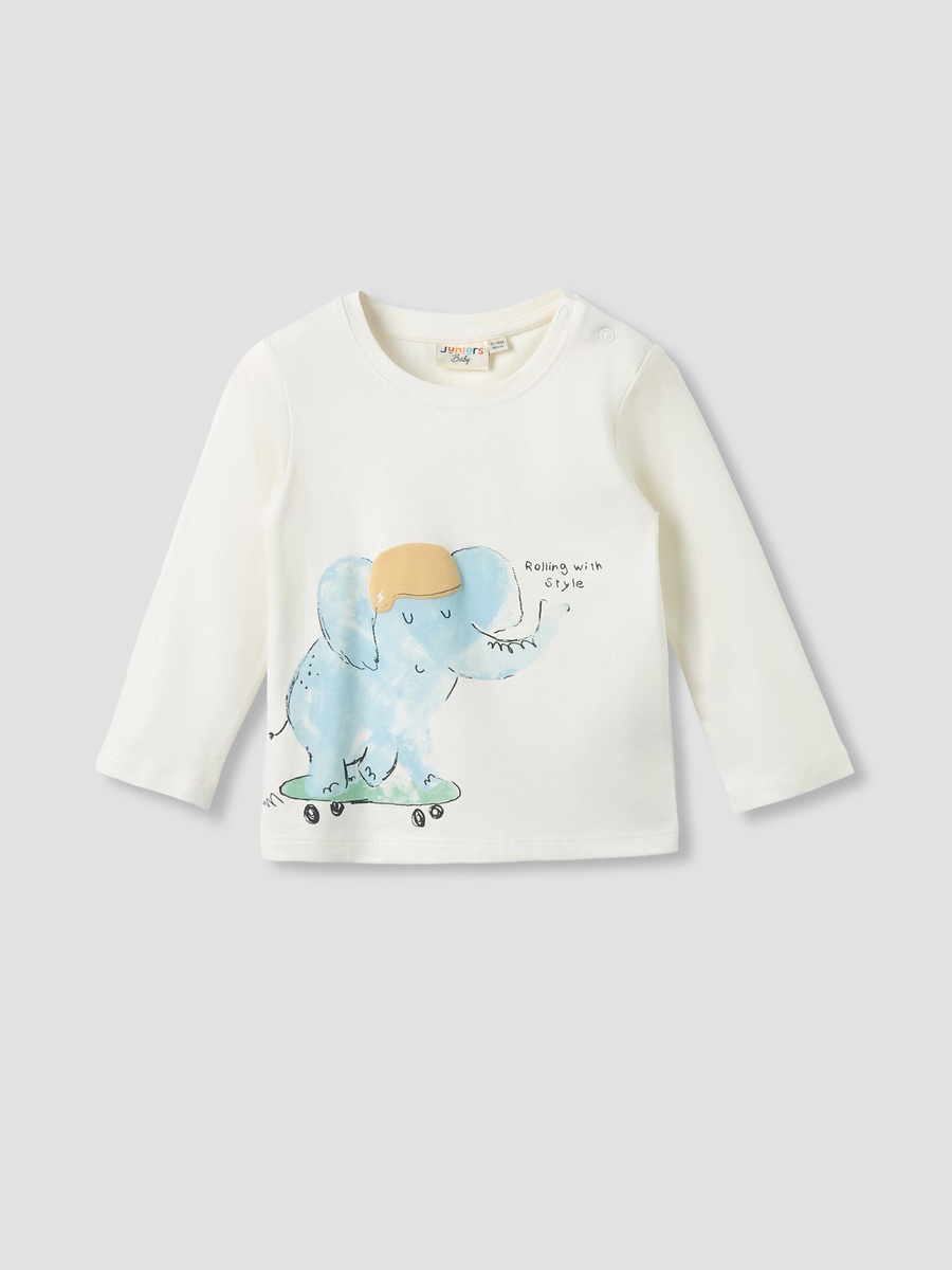 Crew Neck Long Sleeves T-Shirt with Elephant Print