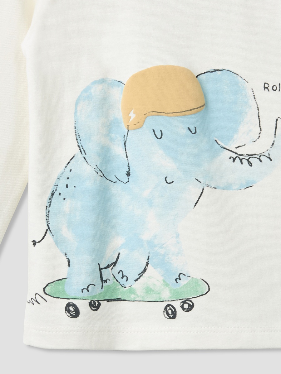Crew Neck Long Sleeves T-Shirt with Elephant Print
