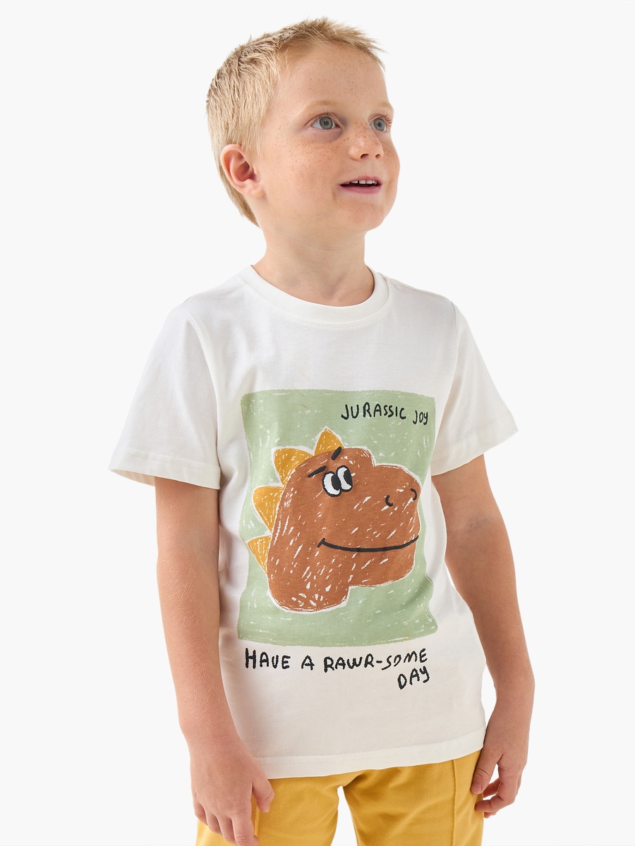 Crew Neck Short Sleeves T-Shirt with Dino Print