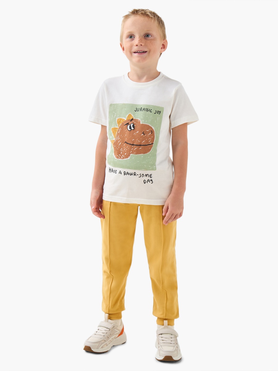 Crew Neck Short Sleeves T-Shirt with Dino Print