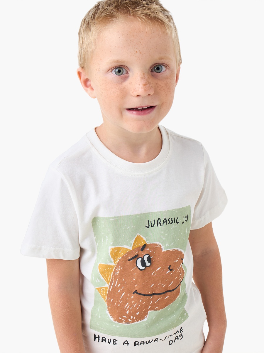 Crew Neck Short Sleeves T-Shirt with Dino Print