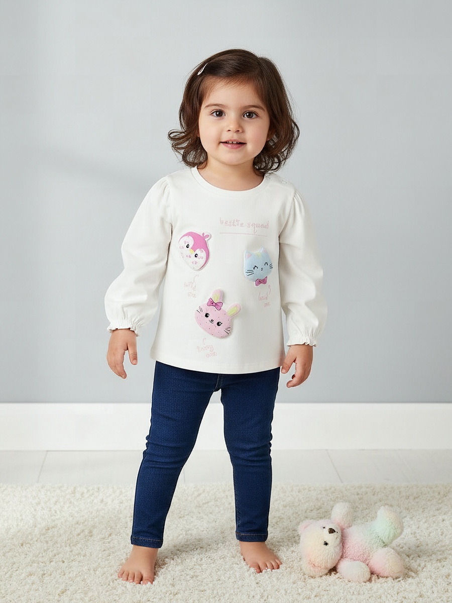 Pack of 2 Crew Neck Long Sleeves T-Shirt with Applique Detail