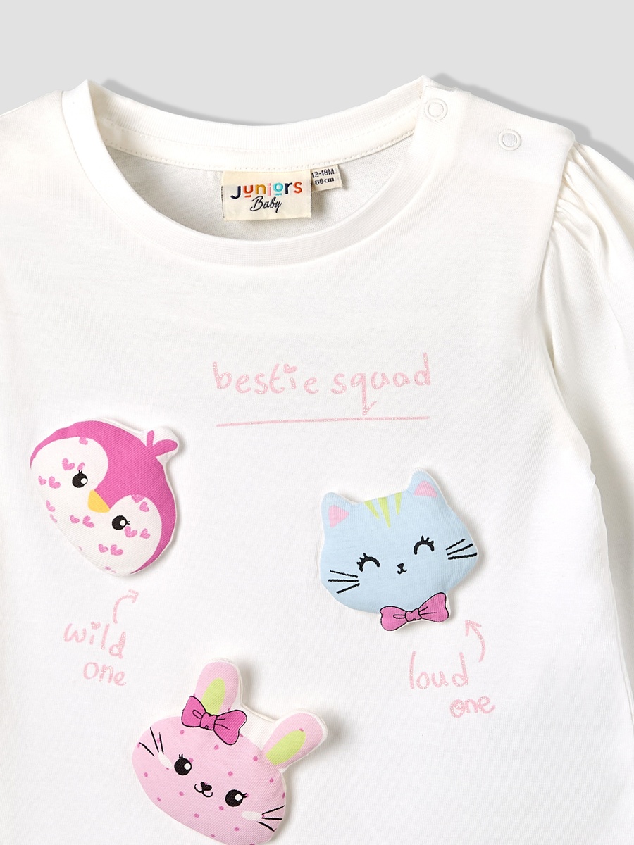 Pack of 2 Crew Neck Long Sleeves T-Shirt with Applique Detail