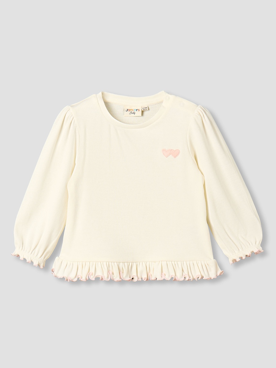 Crew Neck Long Sleeves T-Shirt with Heart Applique