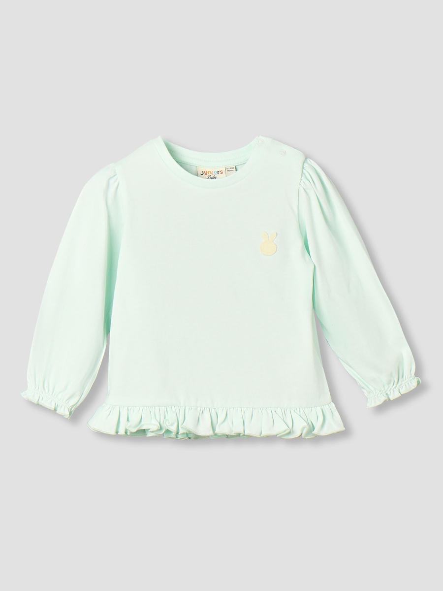 Crew Neck Long Sleeves T-Shirt with Ruffle Trim