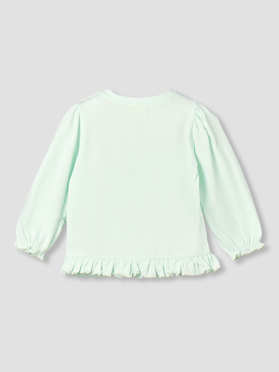 Crew Neck Long Sleeves T-Shirt with Ruffle Trim