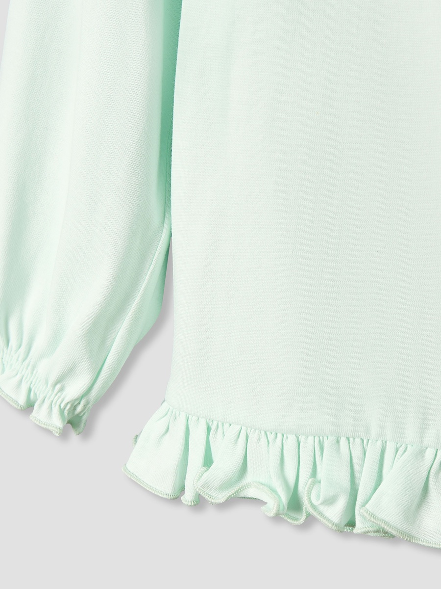 Crew Neck Long Sleeves T-Shirt with Ruffle Trim