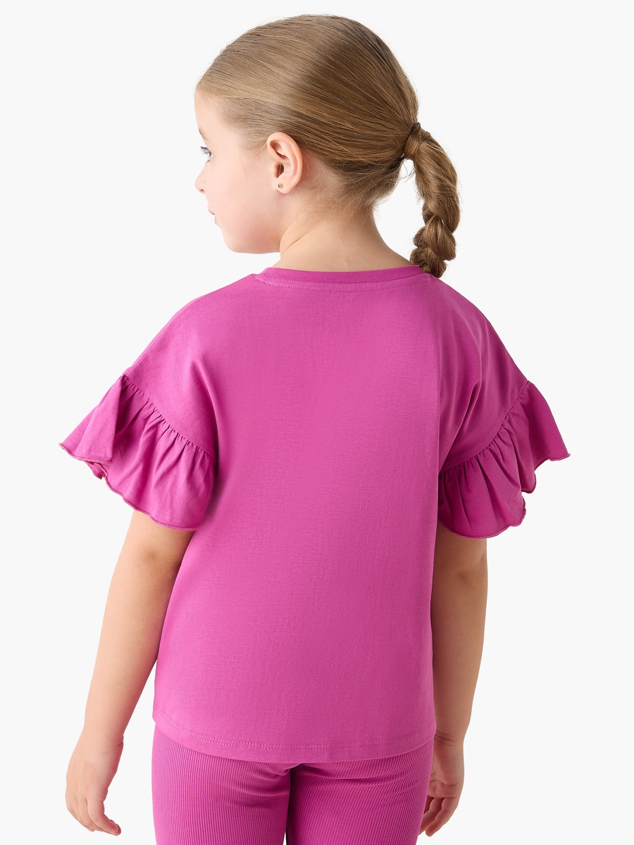 Crew Neck Short Ruffle Sleeves T-Shirt with Slogan Print
