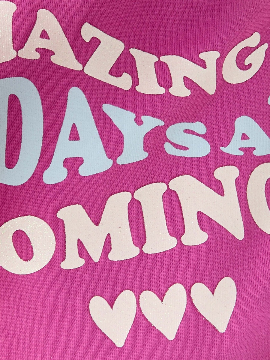 Crew Neck Short Ruffle Sleeves T-Shirt with Slogan Print