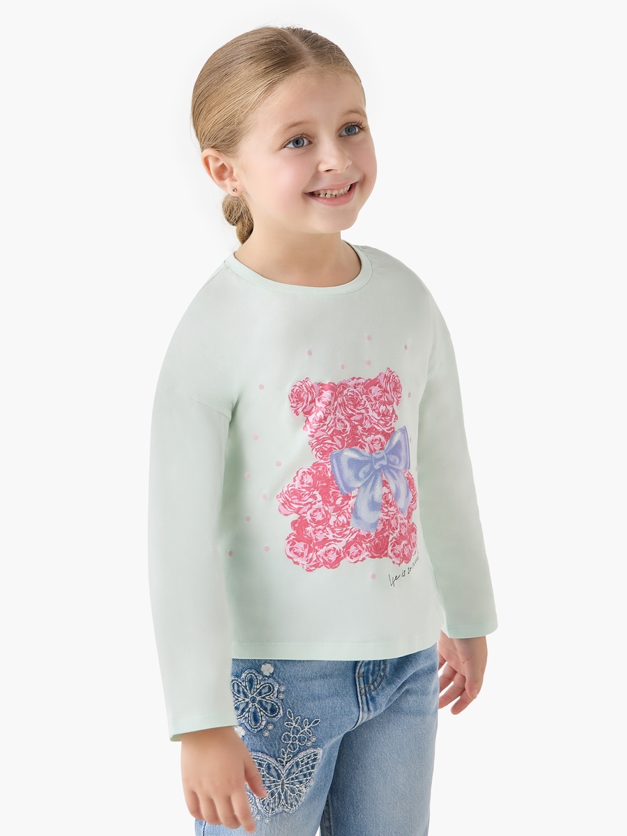 Round Neck Long Sleeve T-Shirt with Bear Print