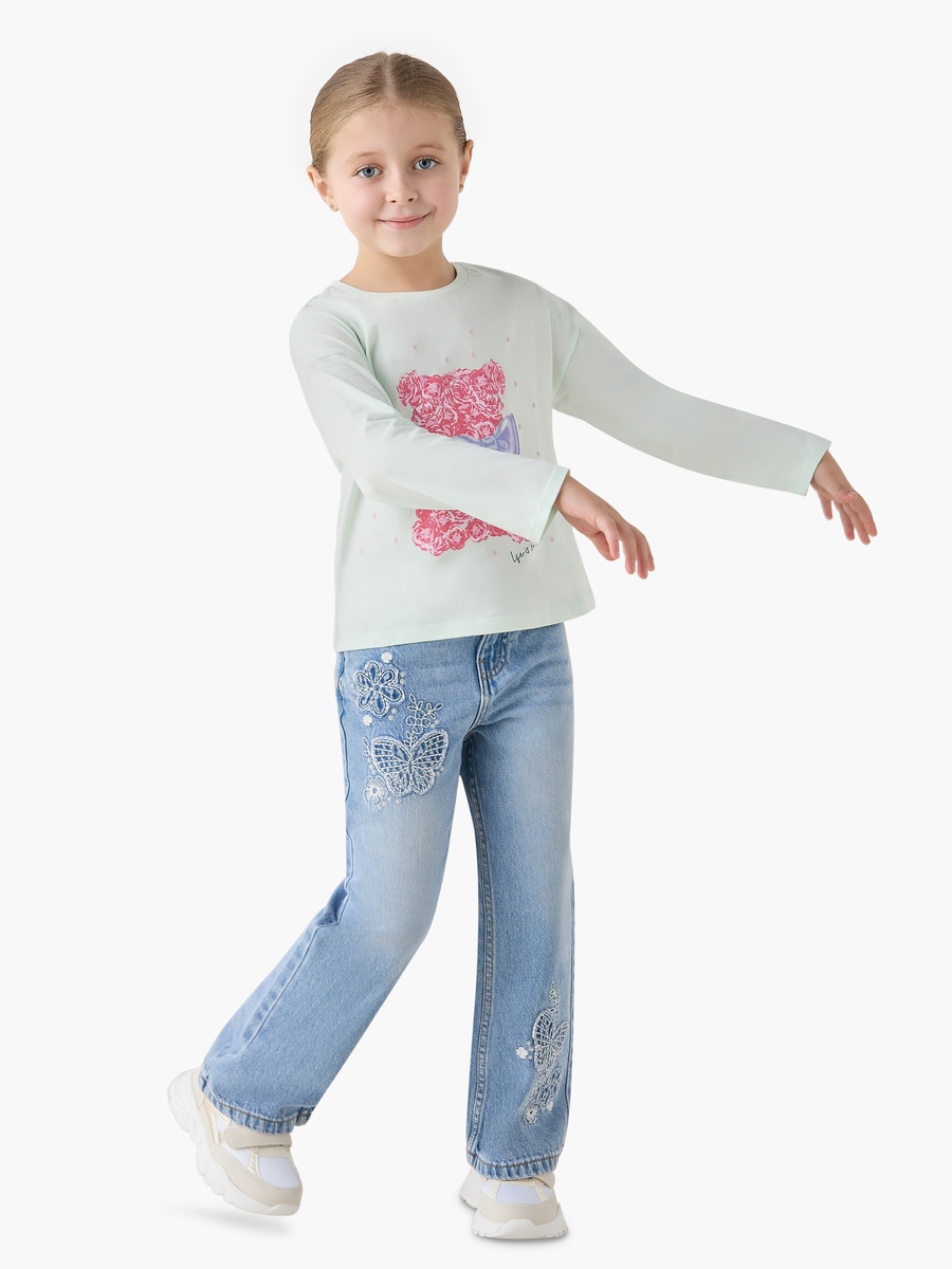 Round Neck Long Sleeve T-Shirt with Bear Print