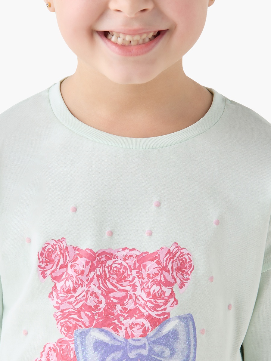 Round Neck Long Sleeve T-Shirt with Bear Print