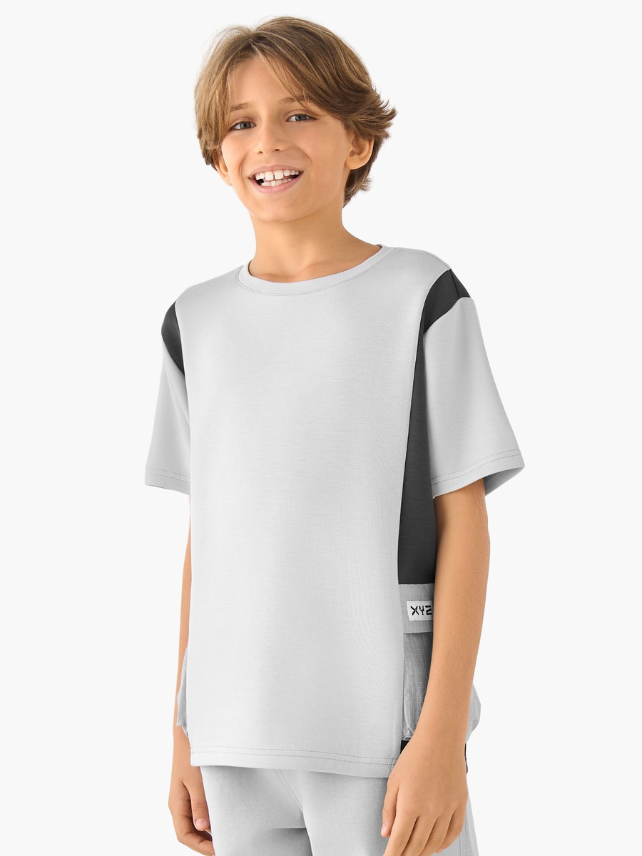 Crew Neck Short Sleeves T-Shirt with Panel Detail
