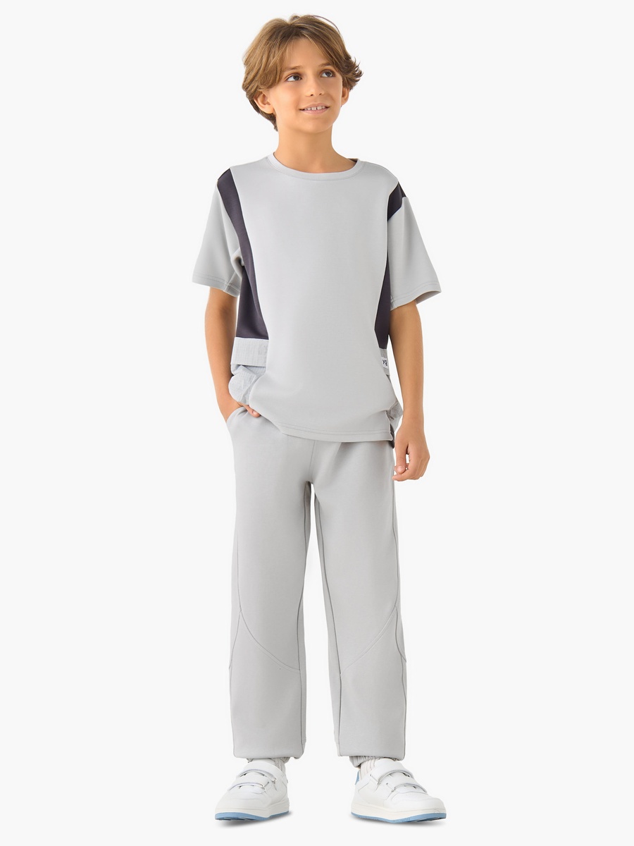 Crew Neck Short Sleeves T-Shirt with Panel Detail
