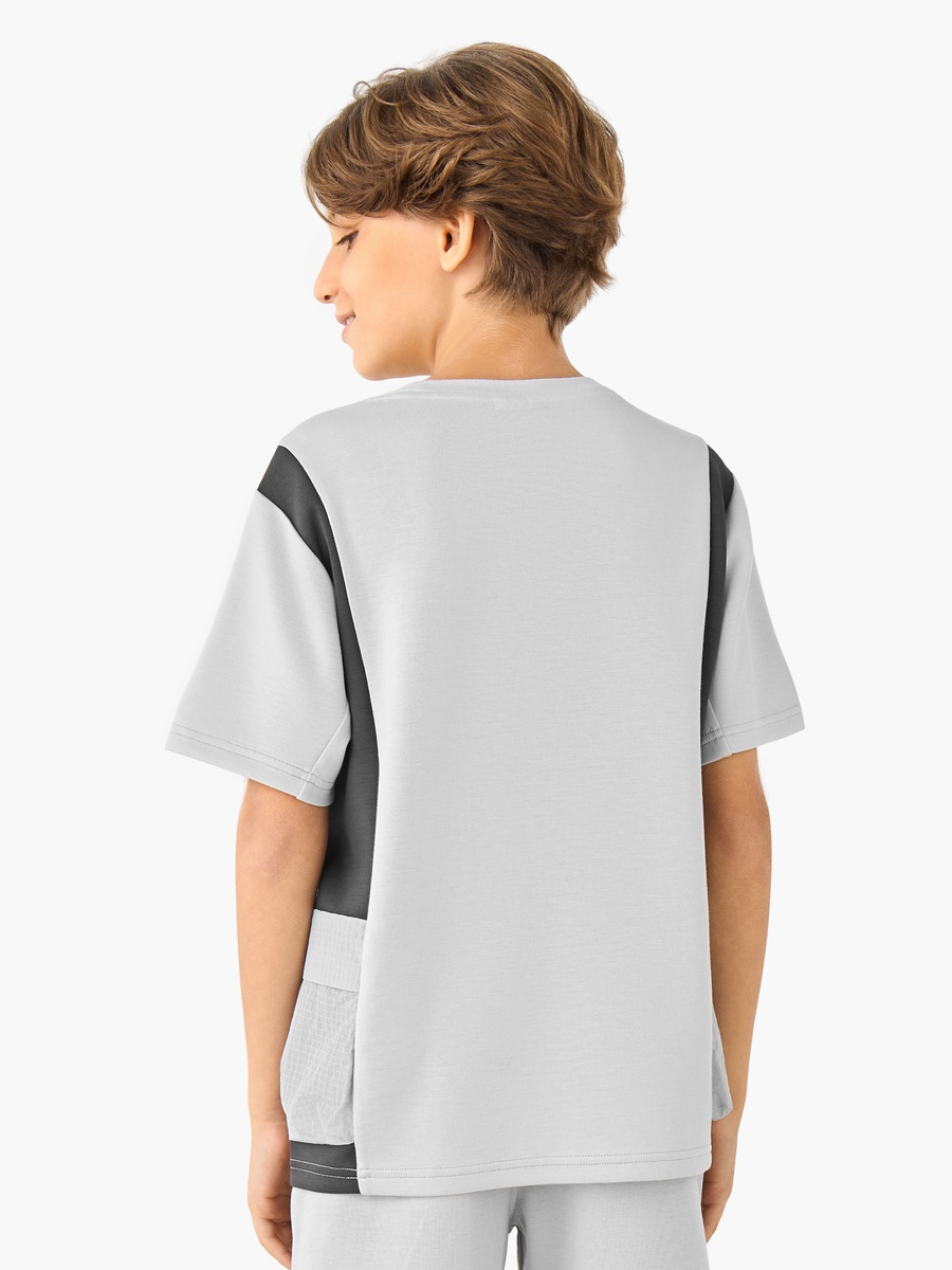 Crew Neck Short Sleeves T-Shirt with Panel Detail