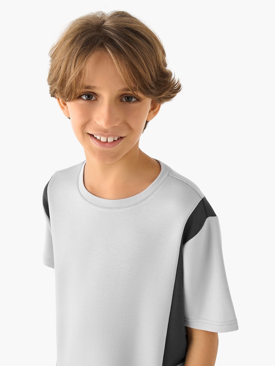 Crew Neck Short Sleeves T-Shirt with Panel Detail