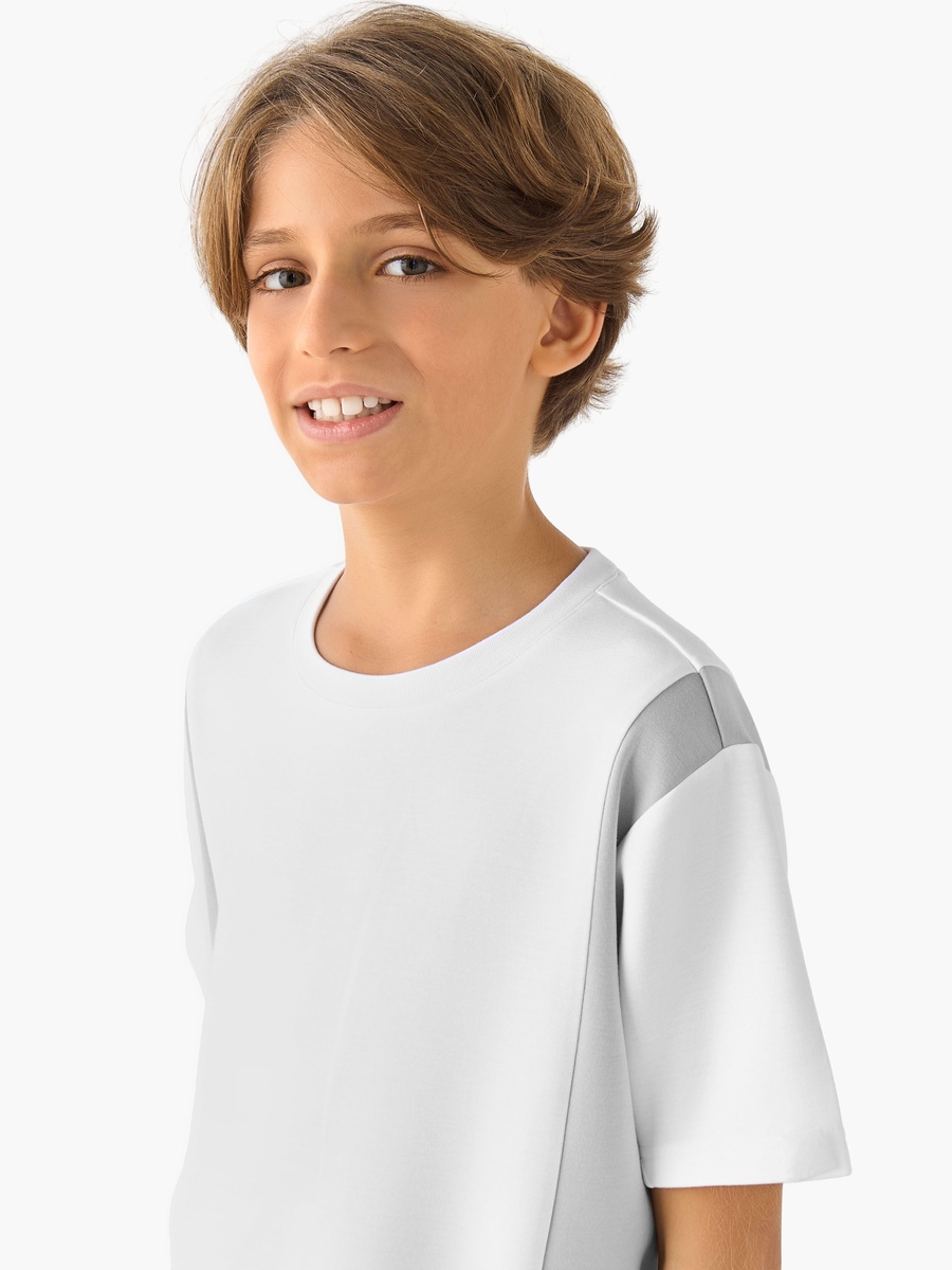 Crew Neck Short Sleeves T-Shirt with Panel Detail