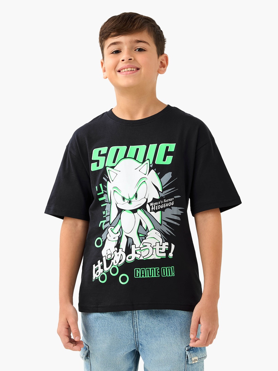Crew Neck Short Sleeve T-Shirt with Sonic Print