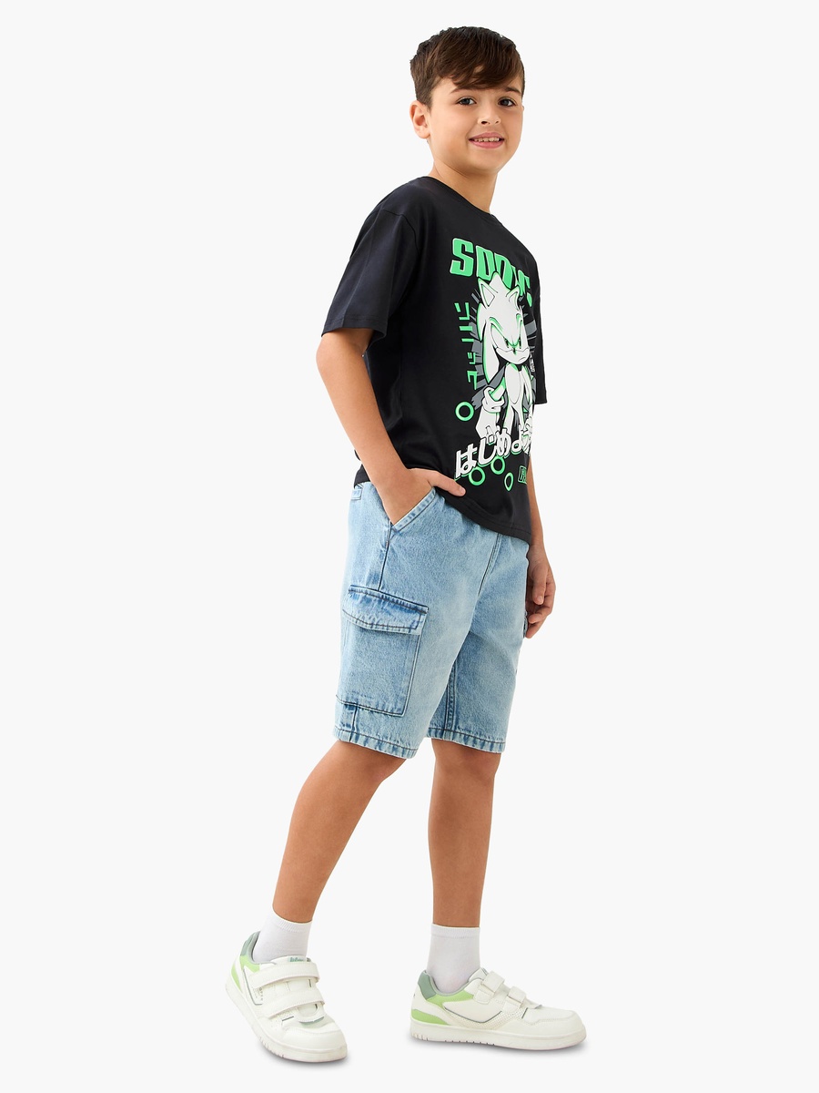 Crew Neck Short Sleeve T-Shirt with Sonic Print