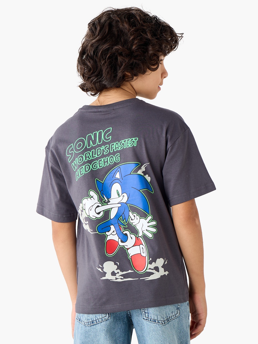 Crew Neck Short Sleeve T-Shirt with Sonic Print