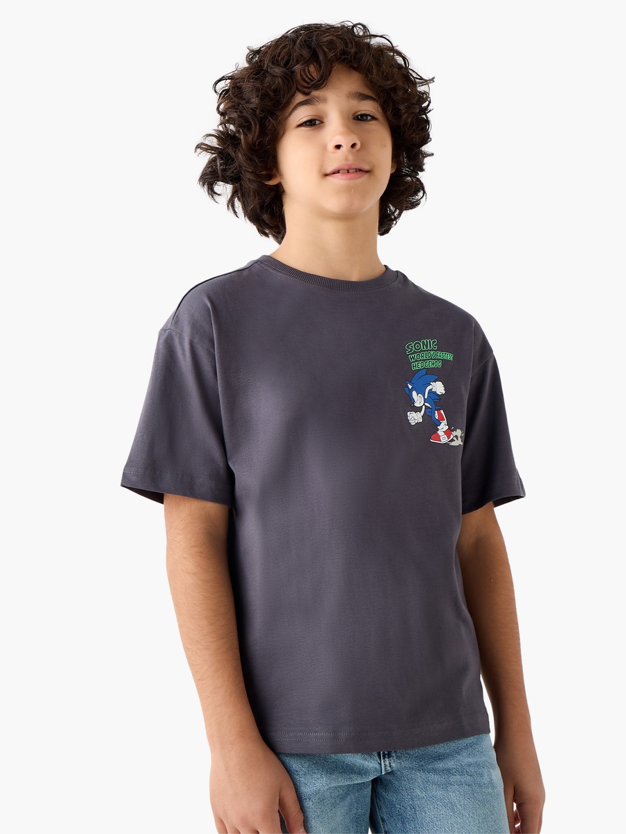 Crew Neck Short Sleeve T-Shirt with Sonic Print
