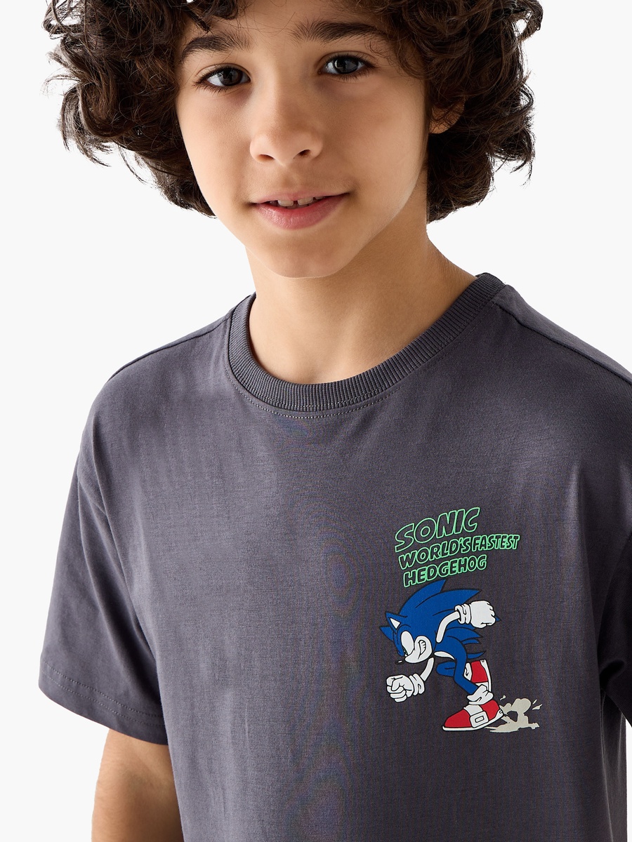 Crew Neck Short Sleeve T-Shirt with Sonic Print