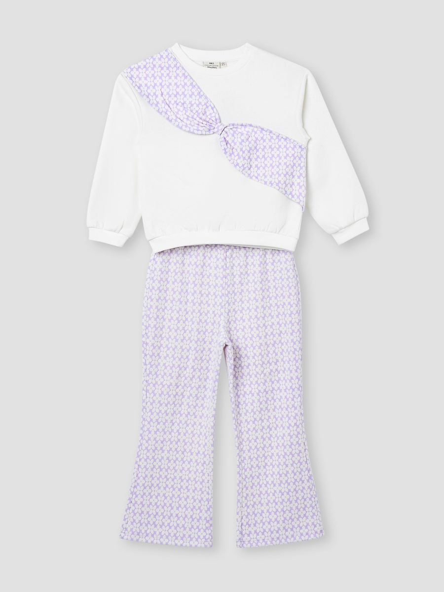 Bow Applique Sweatshirt and Wide Leg Pants Set