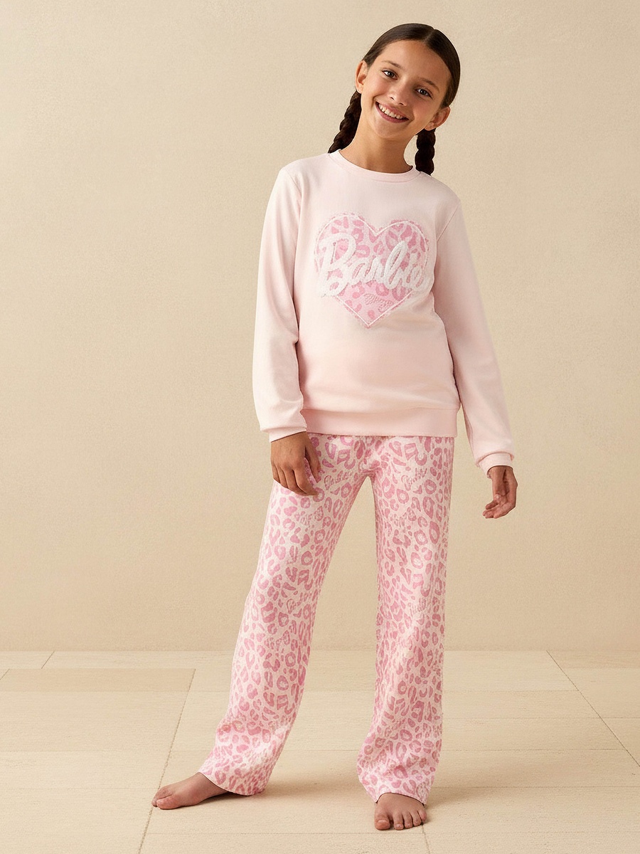 Cotton Crew Neck Long Sleeves Pyjama Set with Print