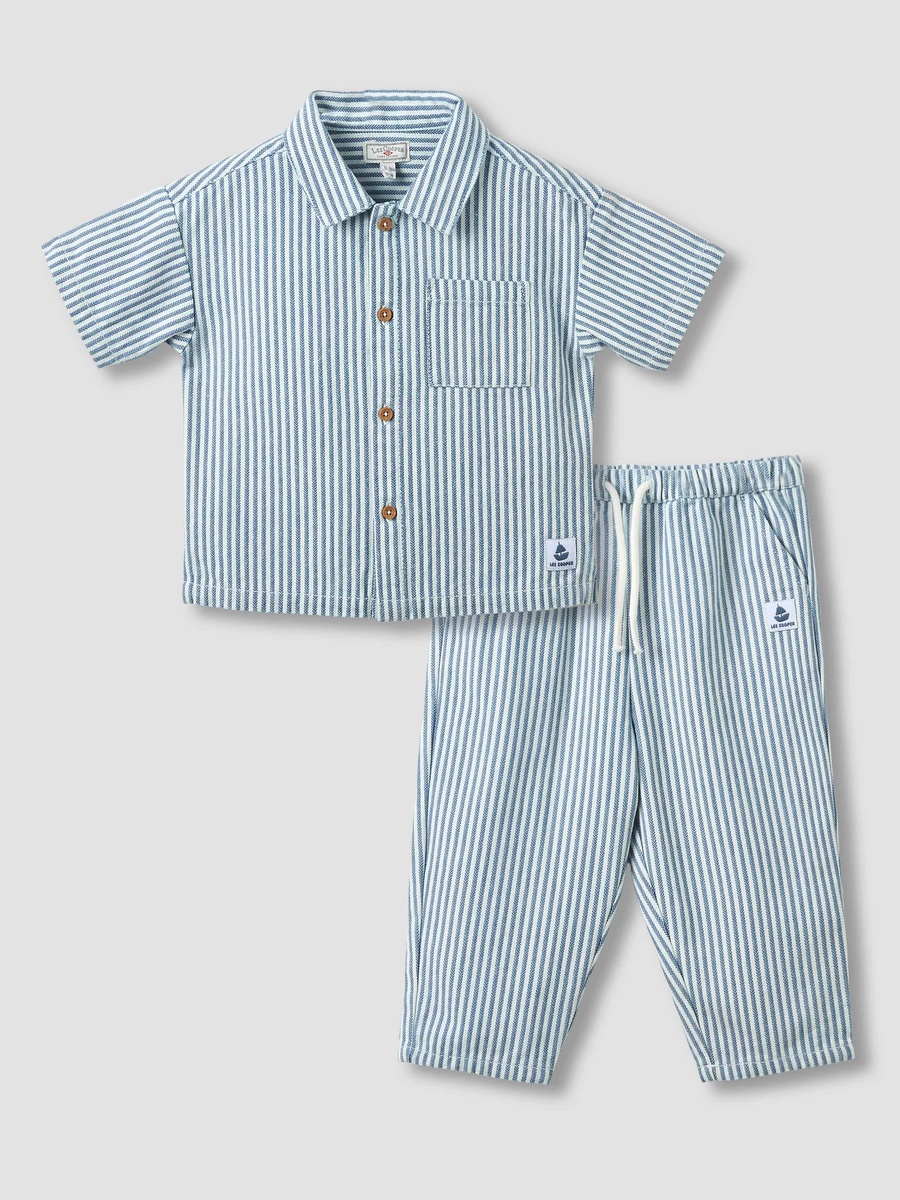 Collared Short Sleeves Shirt and Pants Set with Pockets