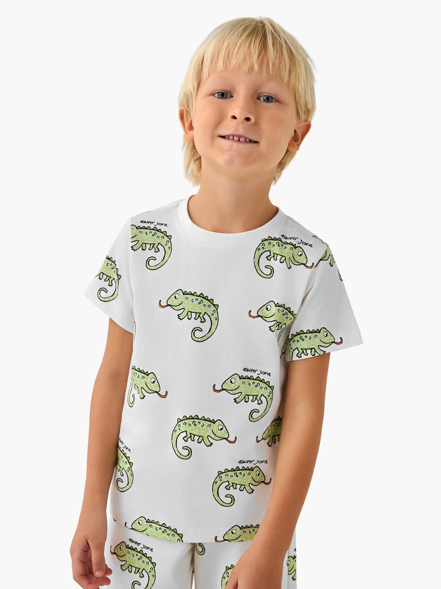 Set of 3 Crew Neck Short Sleeves T-Shirt and Shorts Set with Animal Print
