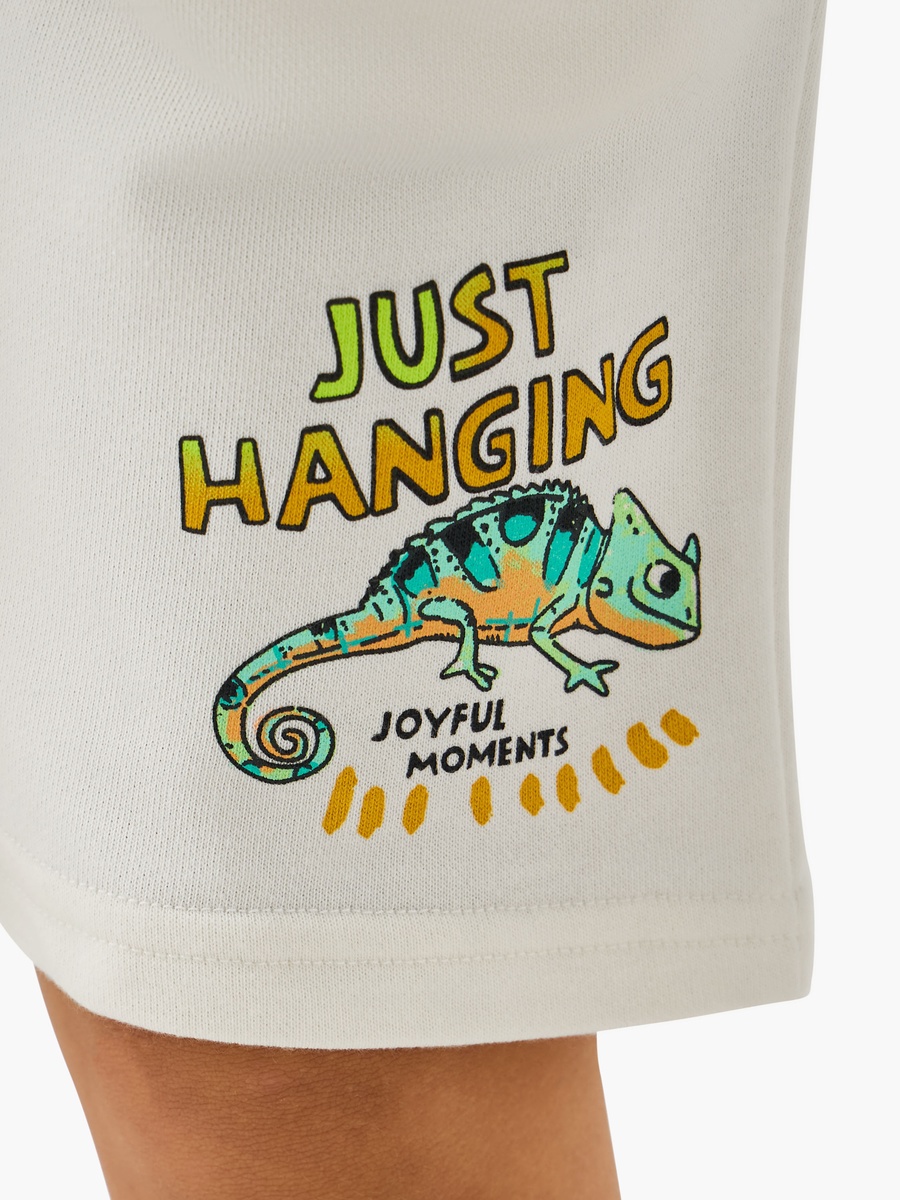 Collared Neck Short Sleeve Polo T-Shirt and Shorts Set with Chameleon Print