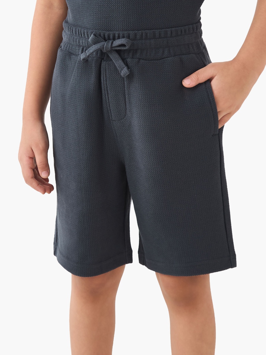 Cotton Crew Neck T-Shirt and Shorts Set with Textured Detail