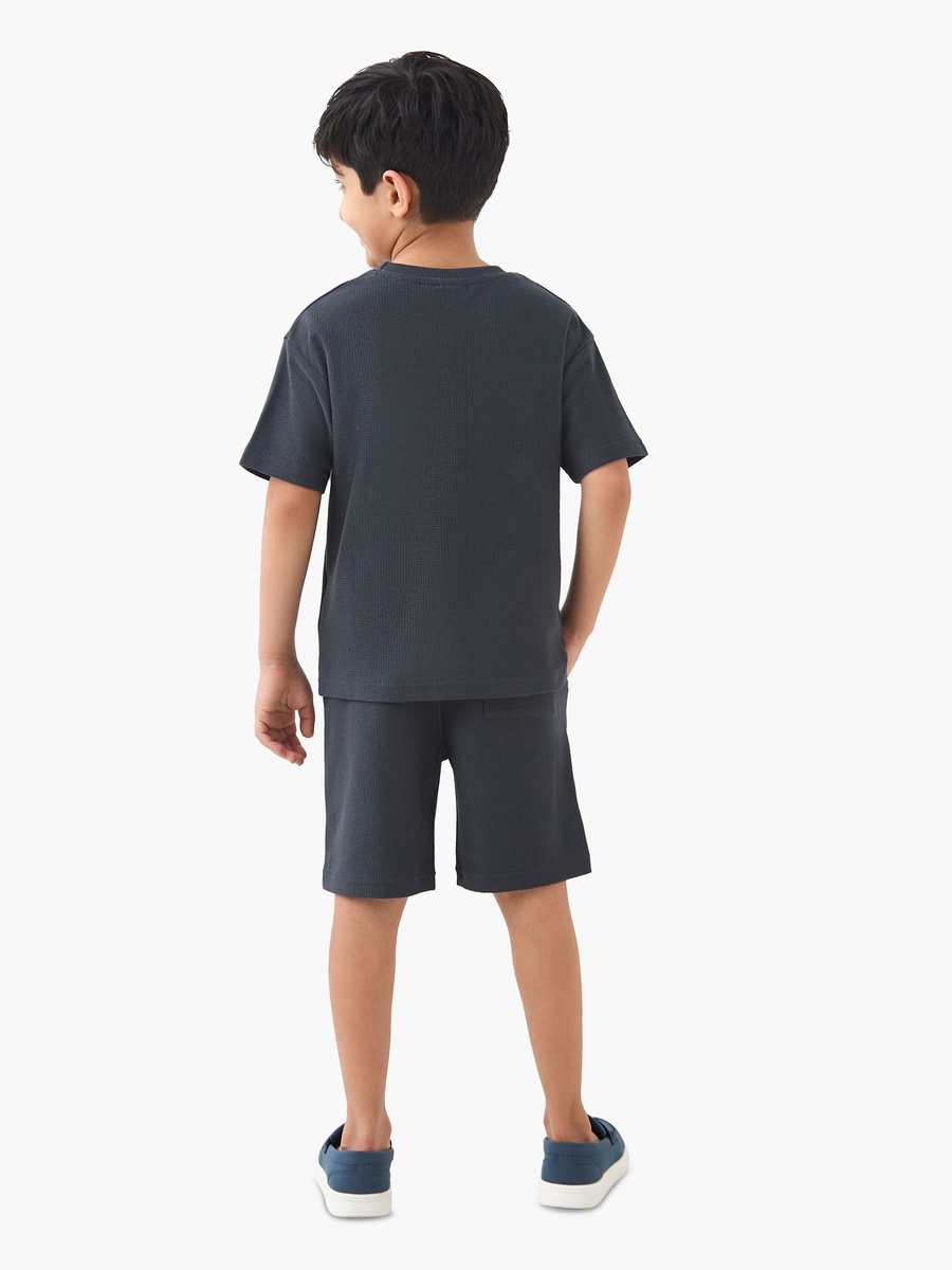 Cotton Crew Neck T-Shirt and Shorts Set with Textured Detail