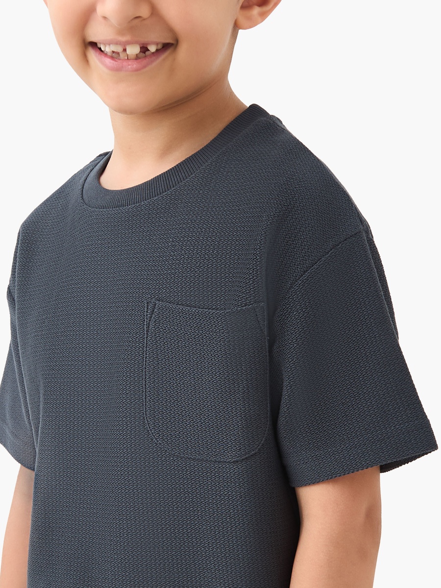 Cotton Crew Neck T-Shirt and Shorts Set with Textured Detail