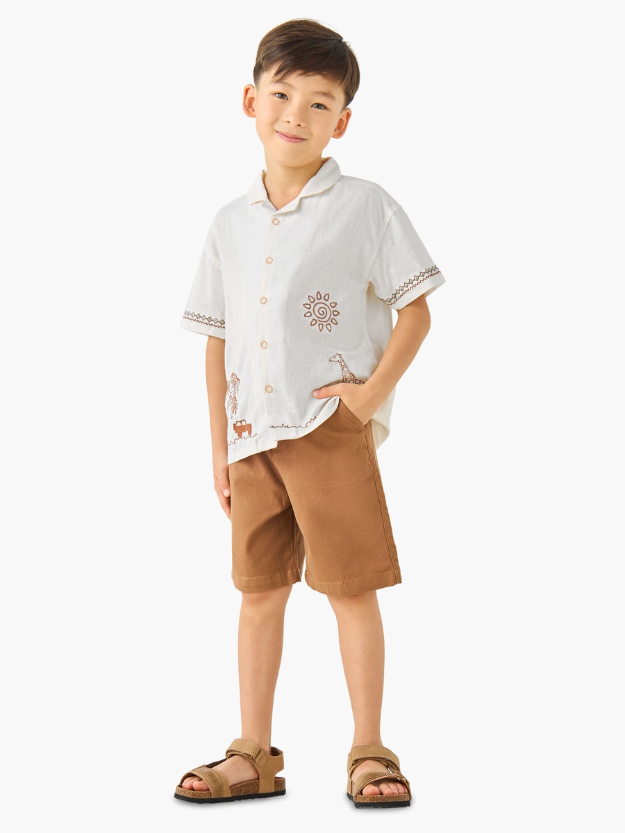 Collared Short Sleeve Shirt and Shorts Set with Embroidery