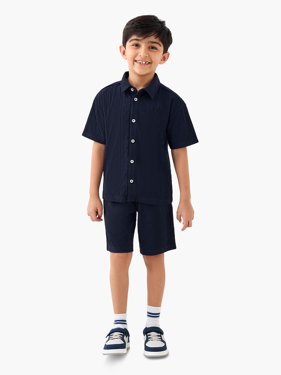 Cotton Shirt and Shorts Set with Textured Detail