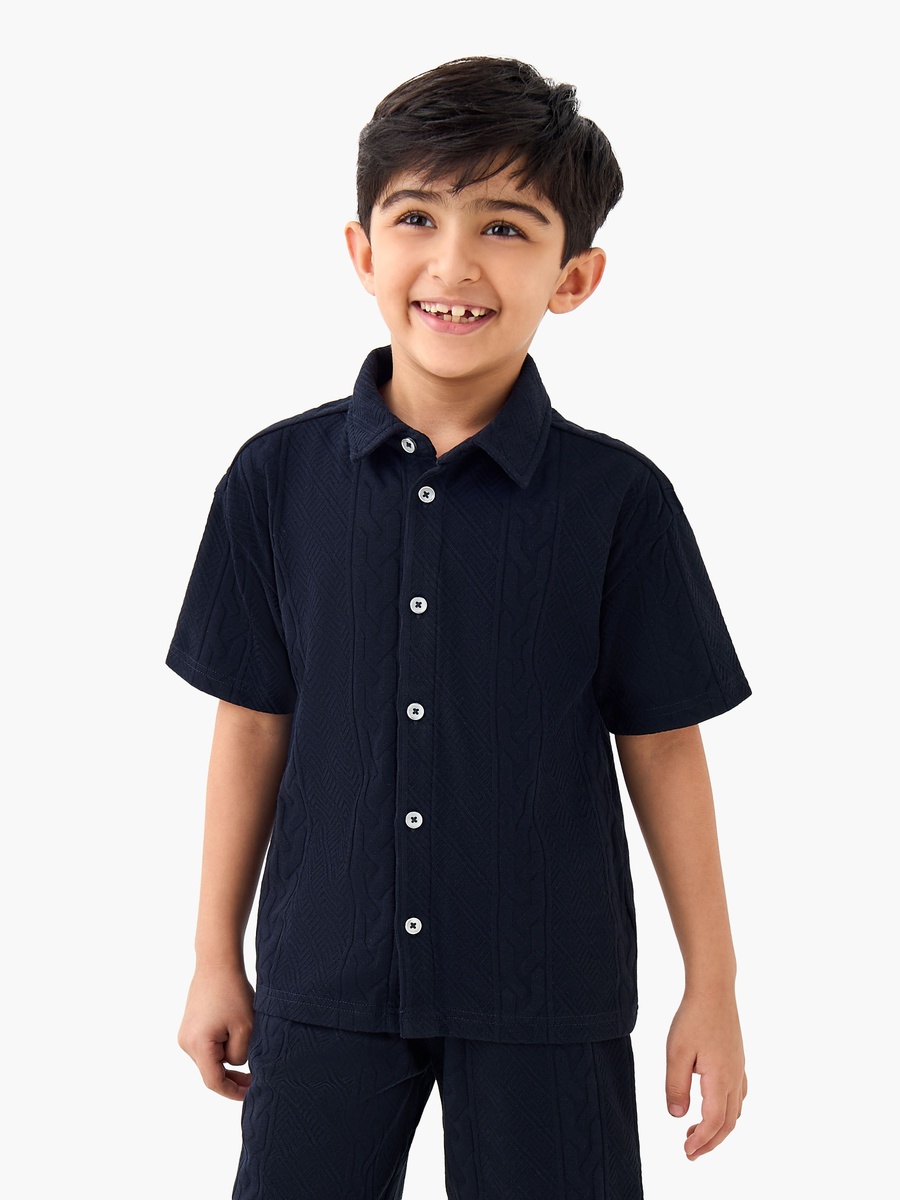Cotton Shirt and Shorts Set with Textured Detail
