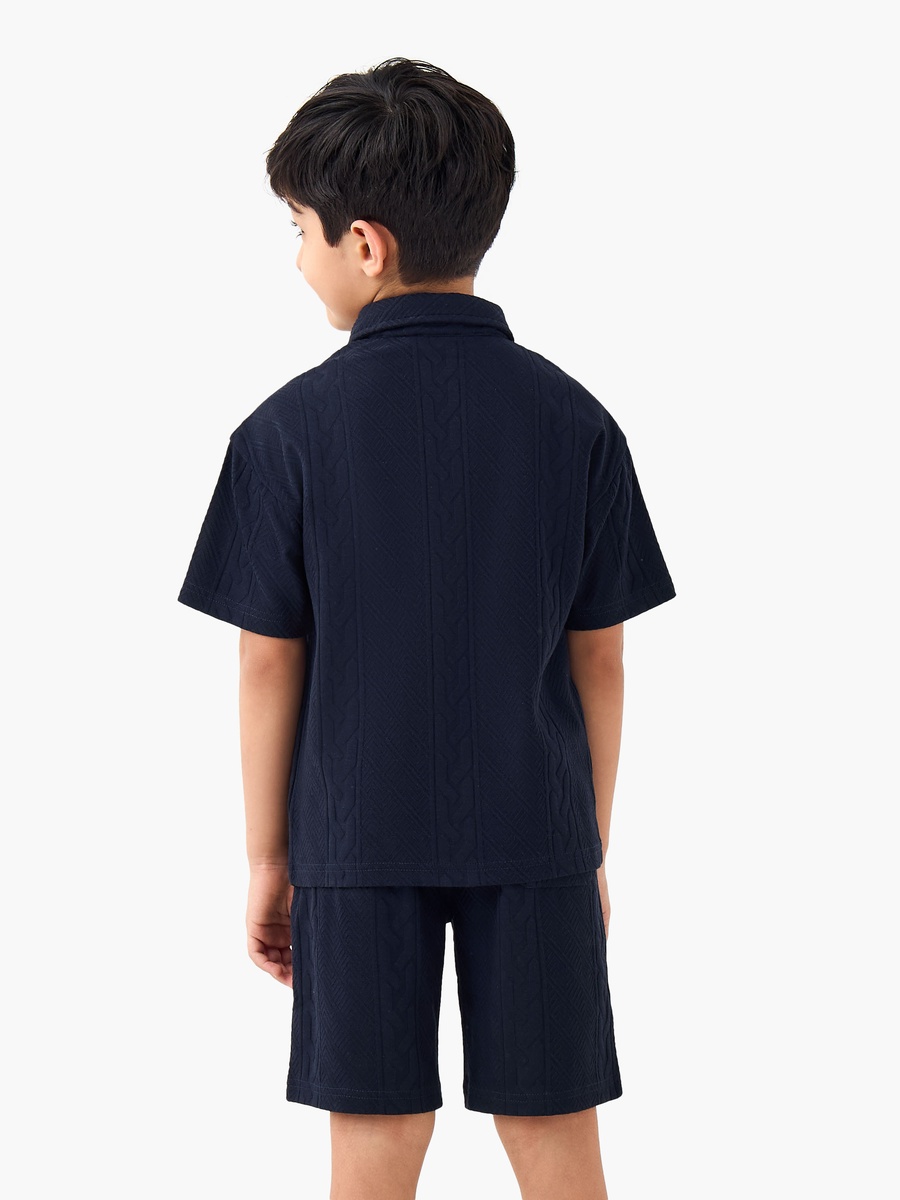 Cotton Shirt and Shorts Set with Textured Detail