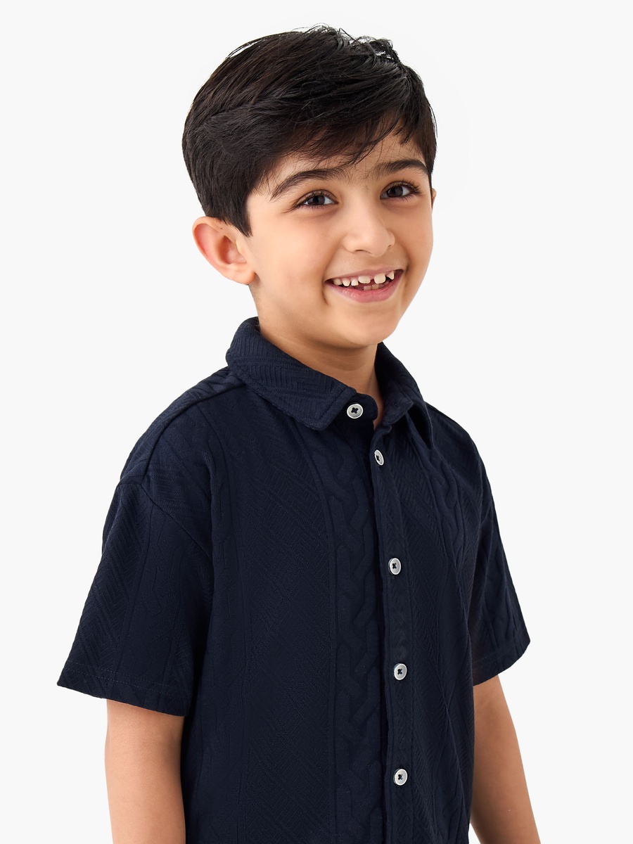 Cotton Shirt and Shorts Set with Textured Detail