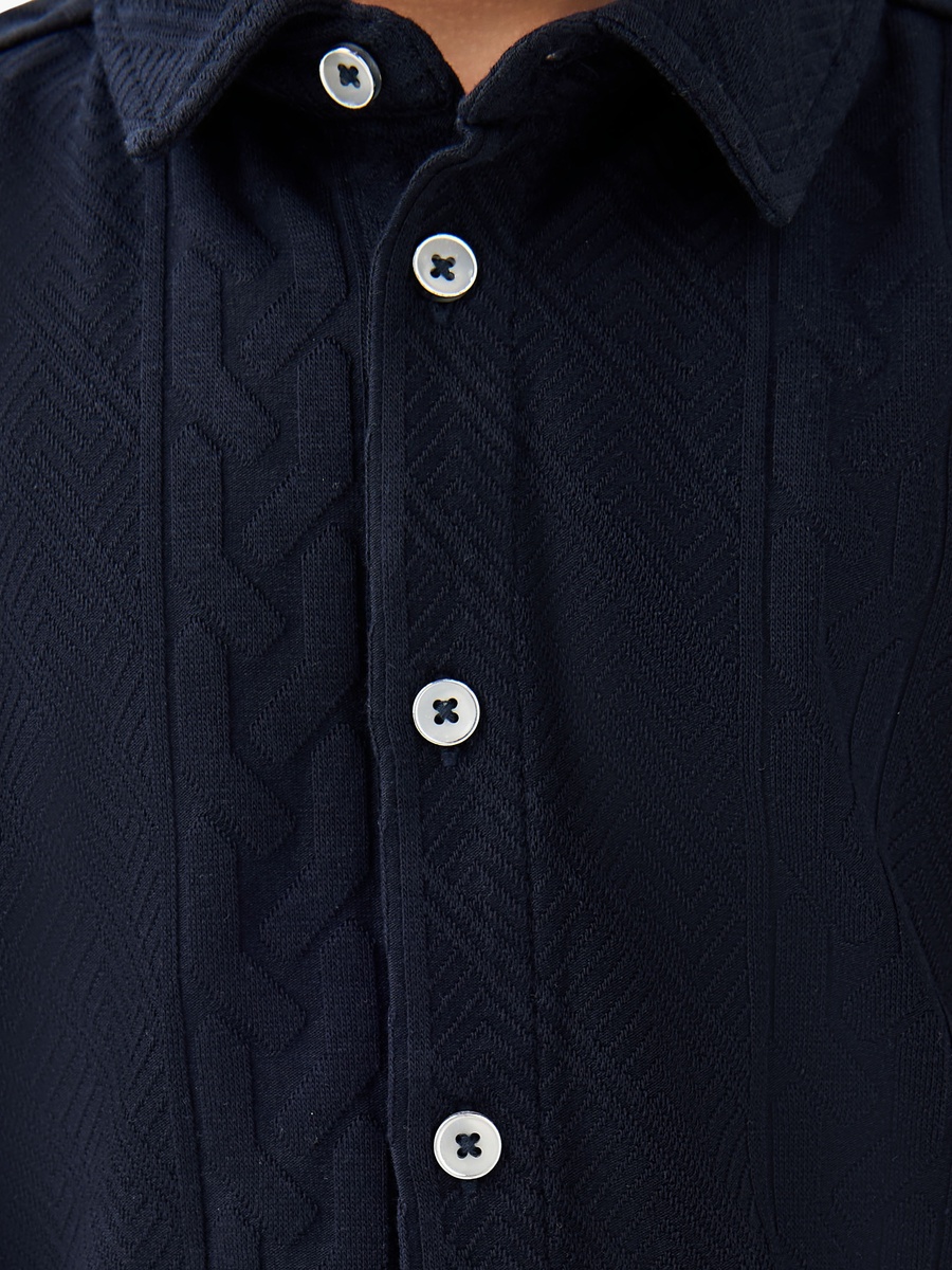 Cotton Shirt and Shorts Set with Textured Detail