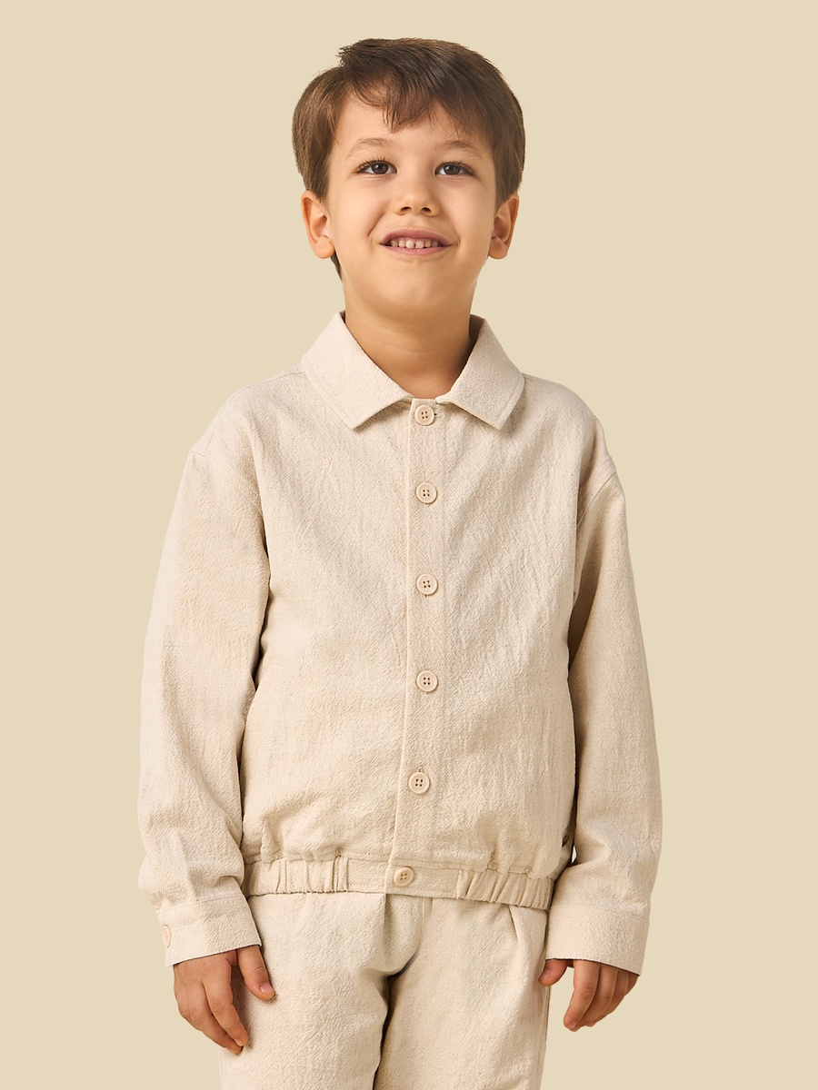 Collared Long Sleeves Shirt and Trousers Set with Textured Design