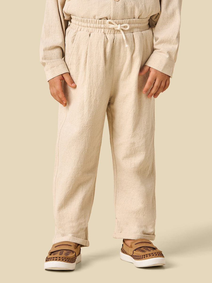 Collared Long Sleeves Shirt and Trousers Set with Textured Design