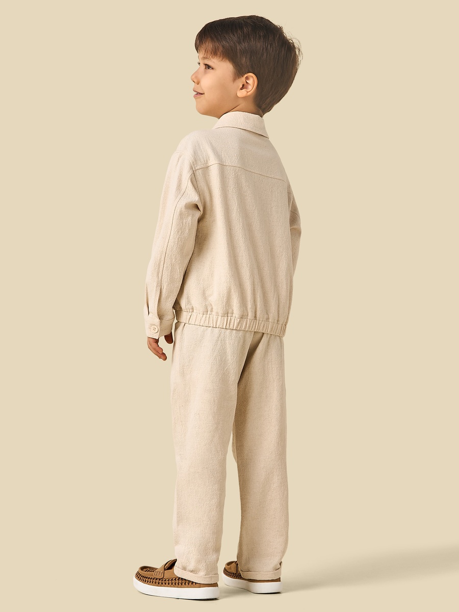 Collared Long Sleeves Shirt and Trousers Set with Textured Design