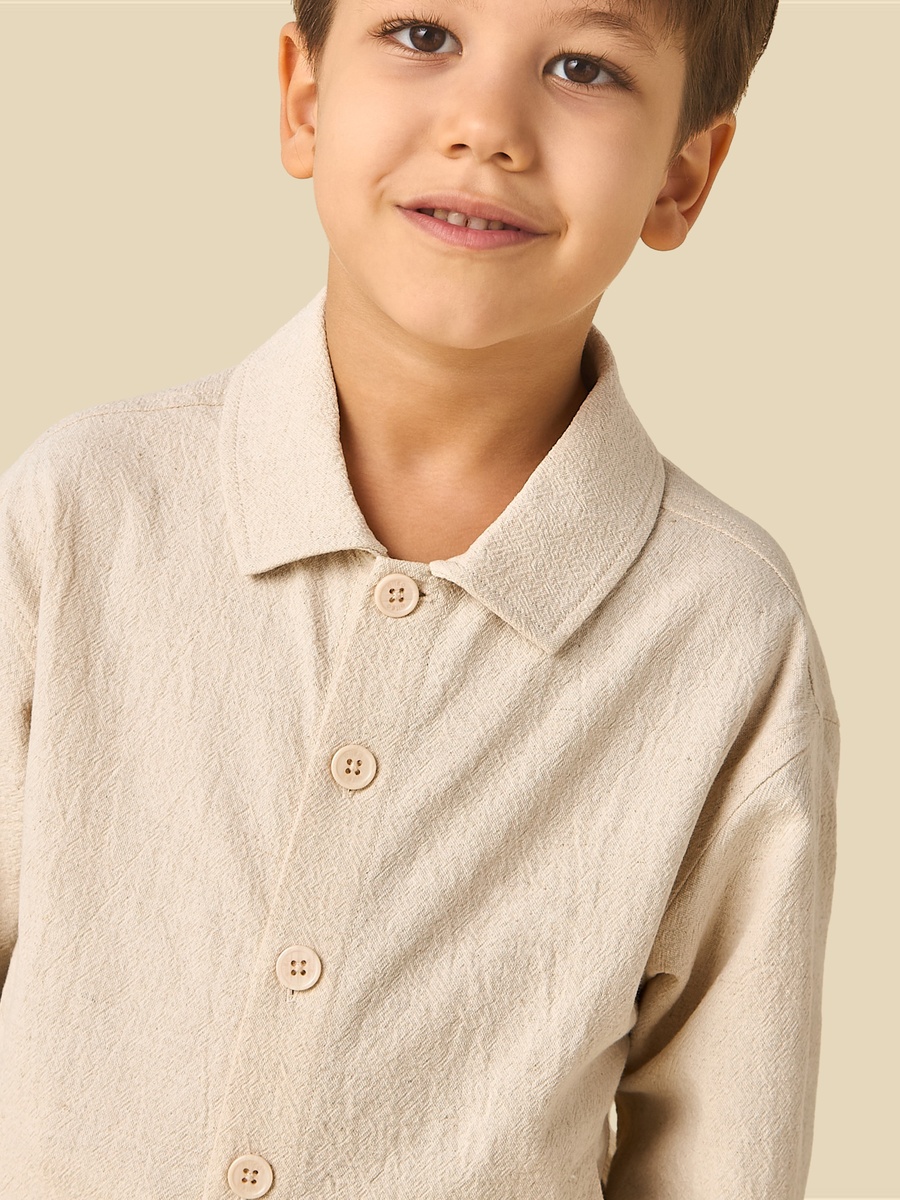 Collared Long Sleeves Shirt and Trousers Set with Textured Design