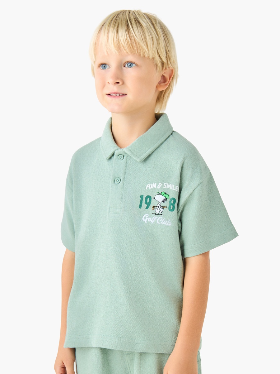 Polo Collar Short Sleeves T-Shirt and Shorts Set with Peanuts Print