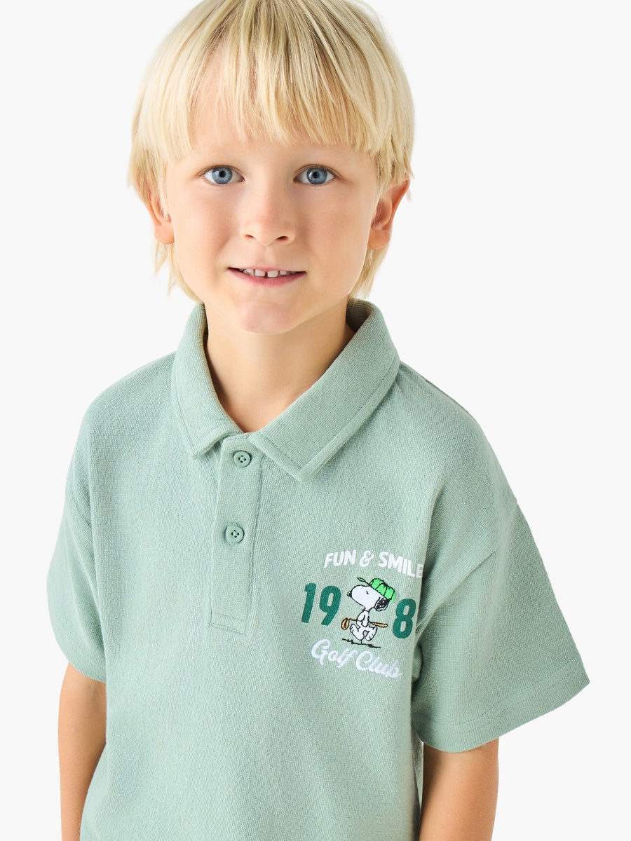 Polo Collar Short Sleeves T-Shirt and Shorts Set with Peanuts Print