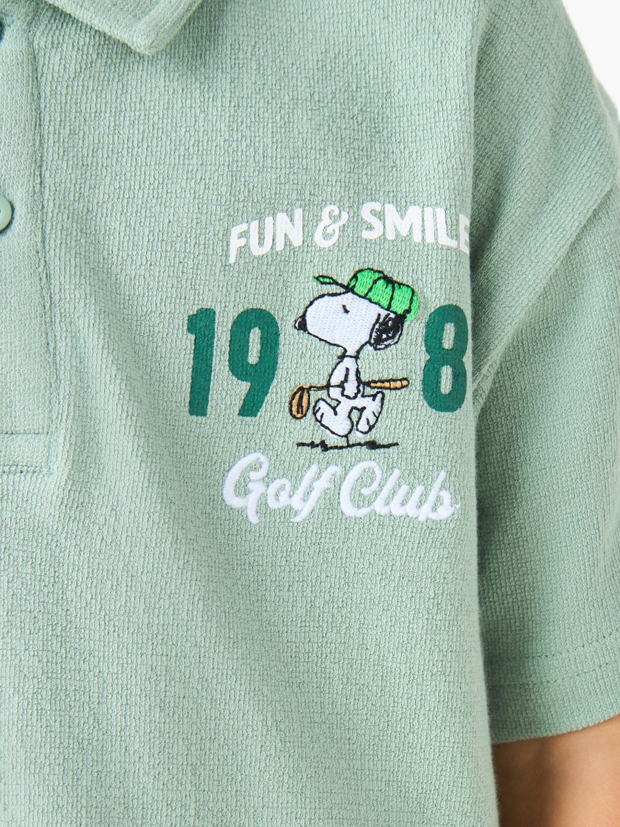 Polo Collar Short Sleeves T-Shirt and Shorts Set with Peanuts Print